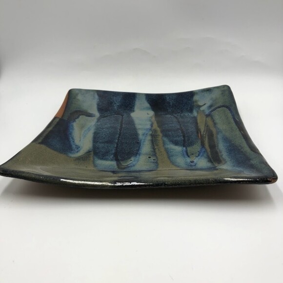 Vintage Clay Pottery Square Decorative Square Plate Abstract Art Contemporary - Picture 5 of 10